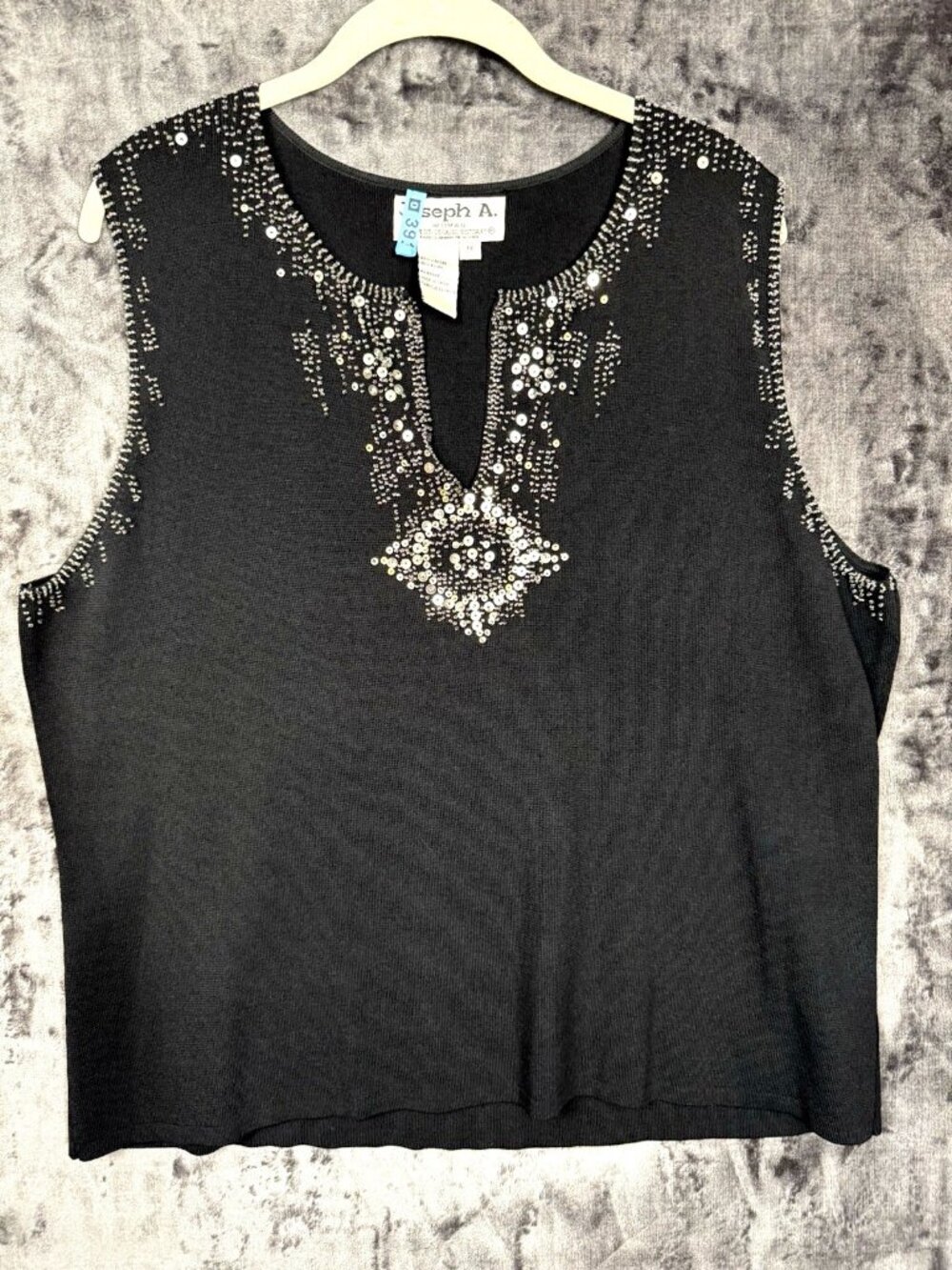 Joseph A Women Plus Size 1X Black Beaded Sequin Sleeveless Top Knit Dressy